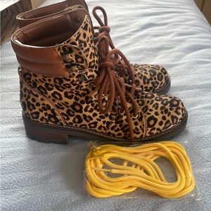 Sam Edelman leopard combat moto boots